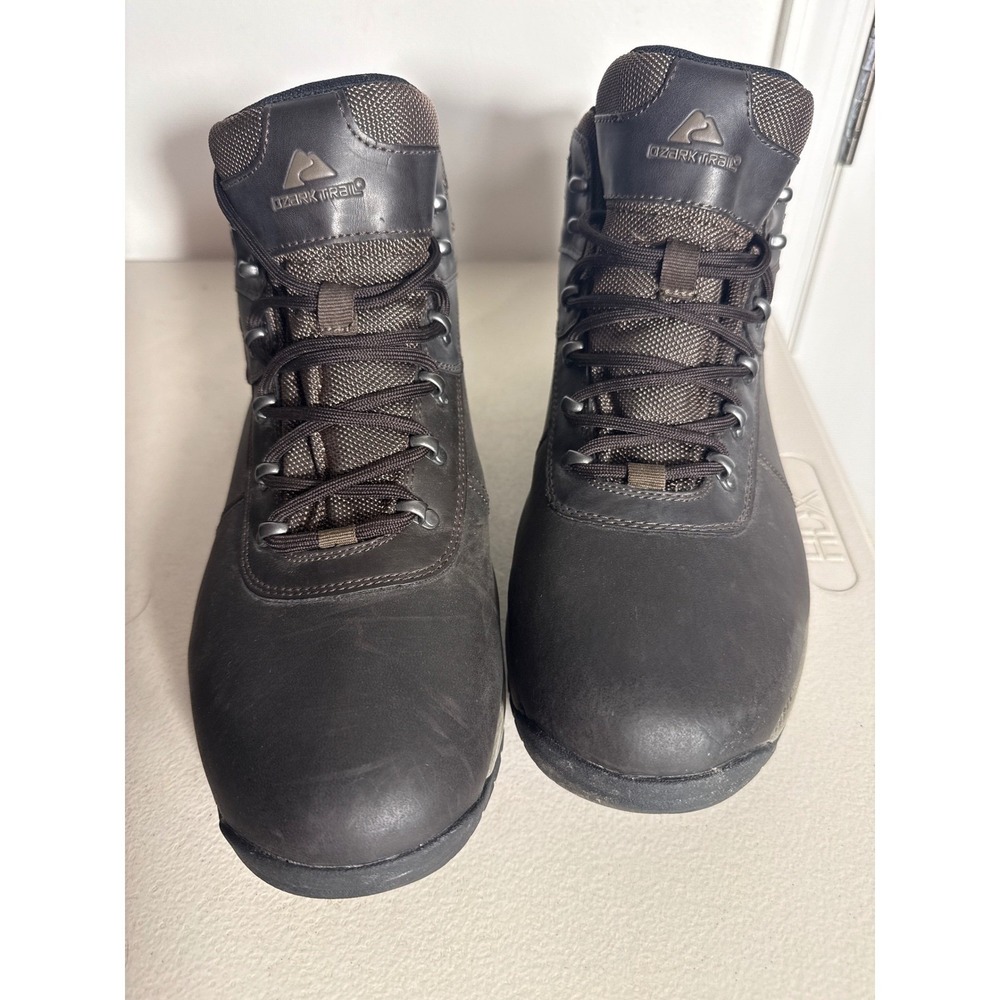 Ozark Trail Men Dark Brown Hiking Boots Mid Top Outdoor Work Shoes Lace Up Sz 13